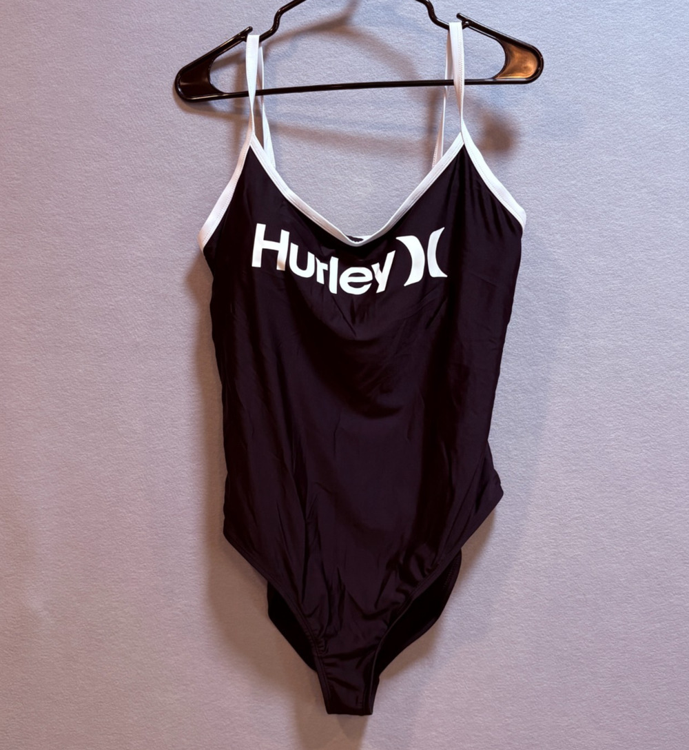 Hurley One Piece Swimsuit Womens 2X Black White Logo Graphic Athletic Swimwear